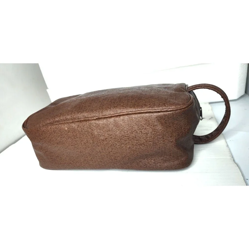 American Style Lacrosse Mens Shaving Toiletry Travel Bag Brown Leather  12x7x4